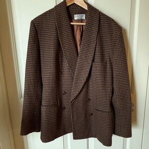 Calvin Klein Checkered Blazer in Rich Brown